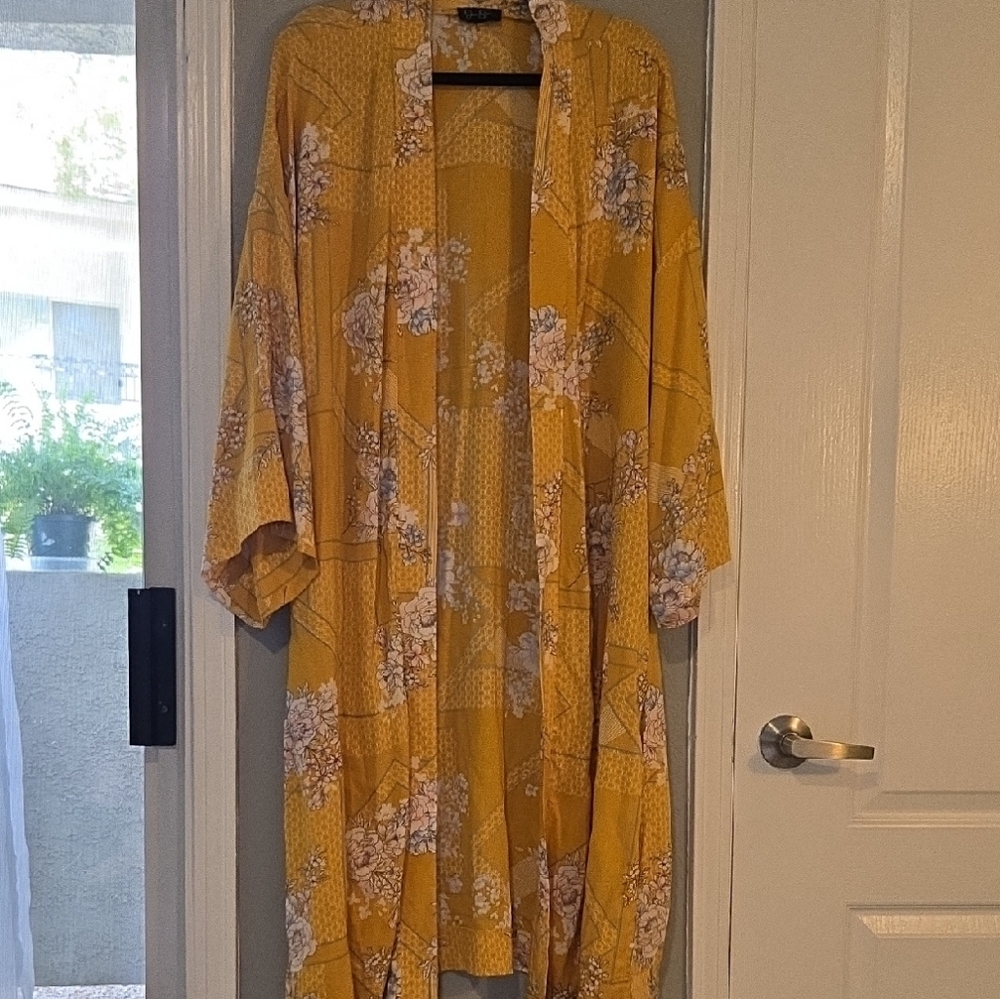 Mustard Yellow Floral Duster Kimono